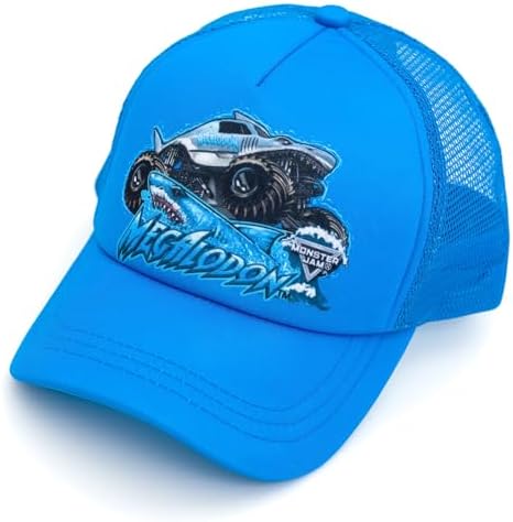Monster Jam Grave Digger El Toro Loco Megalodon Mesh Adjustable Snapback Baseball Cap One Size, Megalodon, Blue, One Size