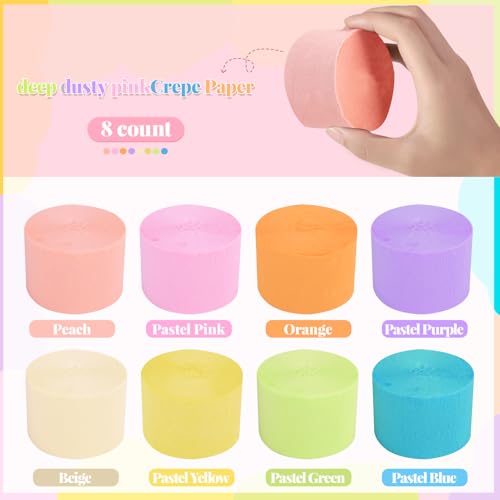 Image of Crepe Paper Streamers, 8 Rolls Pastel Party Streamer for Spring Tea Party Decorations, Easter Wedding Bridal Baby Shower Decorations