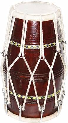 QUEEN EXPORT Wooden Mango Dholak with tuning spanner (Brown)-picture-13