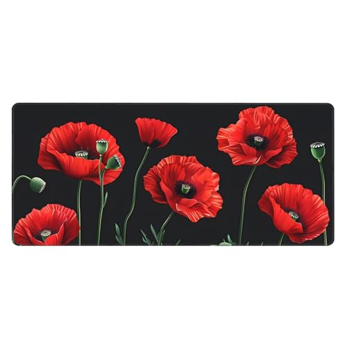 Image of Red Poppy Background Extended Gaming Mouse Pad, with Stitched Edges Large Mouse Pad Desk Protector, Rubber Base Mousepad Keyboard Mouses Mat for Work Game Office Home- 32 inch X 12 inch Inch,E93