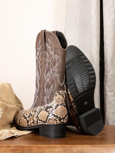 Image of Python Manning Men's Boots Cowboy for Men Classic Pointed Toe Western Pull Up Snakeskin Embroidered Mid-Calf Boots
