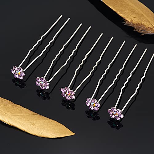 ZOUIQSS 20 Pack (Violet) Cristal Fleur Épingles À Cheveux Strass Pinces À Cheveux pour Mariée Mariage Femmes Accessoires De Bijoux De Cheveux, avec Récipient Transparent – vue 3