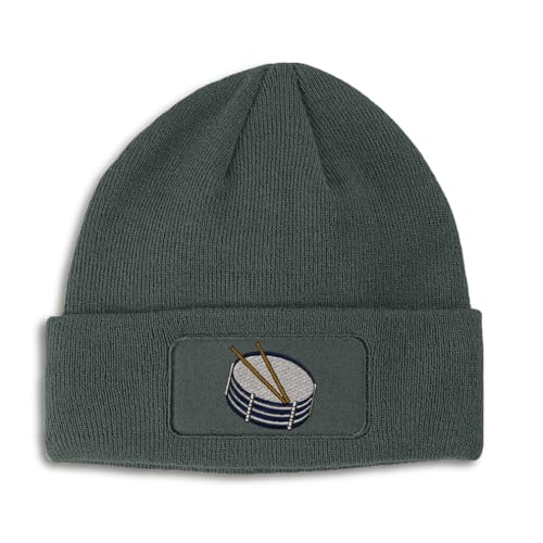 Speedy Pros - Patch Beanie Snare Drum Embroidery Skull Cap Hats for Men & Women Acrylic Winter Hats One Size Dark Grey Design Only