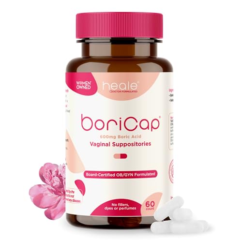 Image of BoriCap Heale 600mg Boric Acid Suppositories | for Vaginal Odor | 60 Count | Made in the USA