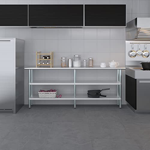 Image of AmGood Stainless Steel Work Table with 2 Shelves | NSF | Metal Utility Table (84 inch Long x 14 inch Deep)