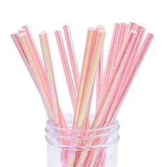 「IPALMAY 高級感 紙ストロー ペーパーストロー 飲み物用 結婚式 イベント ピクニック 飾りつけ 使い捨て ピンク 100セット（レインボーパウダー）