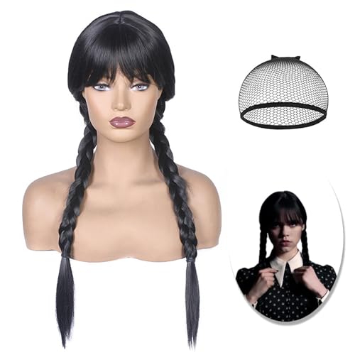 Black Plaited Wig for Women & Girls - Cosplay Wig for Kids Adults & Family - Dress Up for Parties Birthdays Halloween & Christmas - Accessory Gift