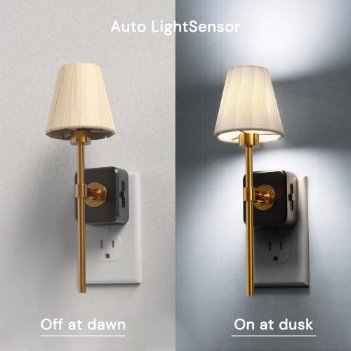 Image of L LOHAS LED Night Lights Plug into Wall, 2 Pack Pleated Fabric Cover Night Light, 5000K Daylight with 0-100LM Dimmable Night-light, Dusk to Dawn Sensor Vintage Nightlight for Bedroom Living Room