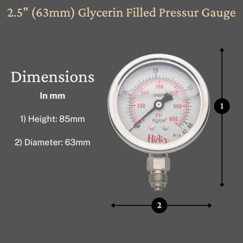Image of Glycerin Filled Bottom Pressure Gauge 0-400kg /cm2 (0-6000psi), 63mm (2.5inch) Dial Size, 1 /4BSP Male Connection, Direct Mounting Bottom Entry