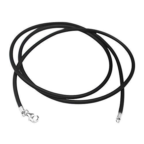 ELLITE Wide Alloy Black Rubber Cord Rope Necklace Chain(18-24 Inch) with Stainless Steel Lobster Clasp