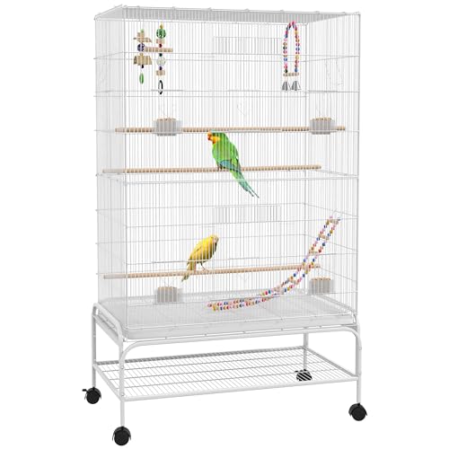 PawHut Cage à Oiseaux avec Support à roulettes - Volière Grande Taille 79x49x133cm pour Perruche Canari - 10 Portes et 1cm Espacement, Espace Spacieux avec...
