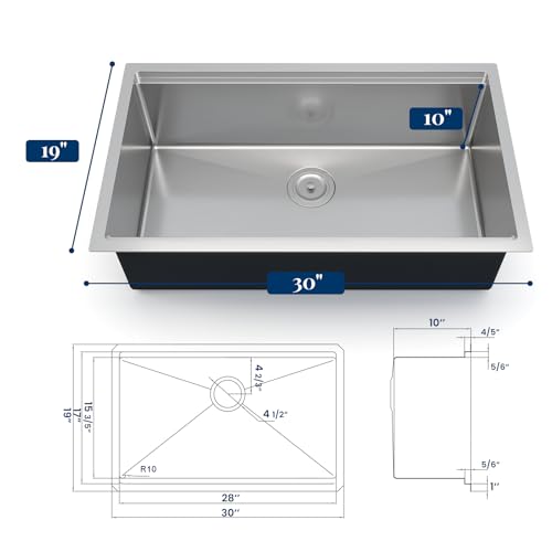 30 x 19 Drop-In Workstation Kitchen Sink – 16 Gauge Stainless Steel Topmount Sink, 10" Deep Undermount Single Bowl & 6 Accessories