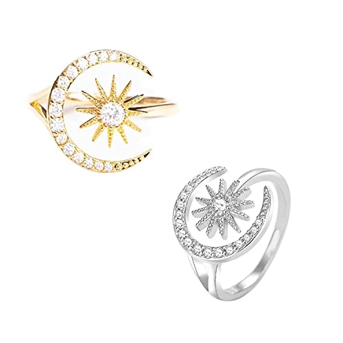 Je vous protégerai toujours Bague Lune et Étoile, Bague Lune Étoile Réglable Bague Ouverte Incrustée de Zircon Cover