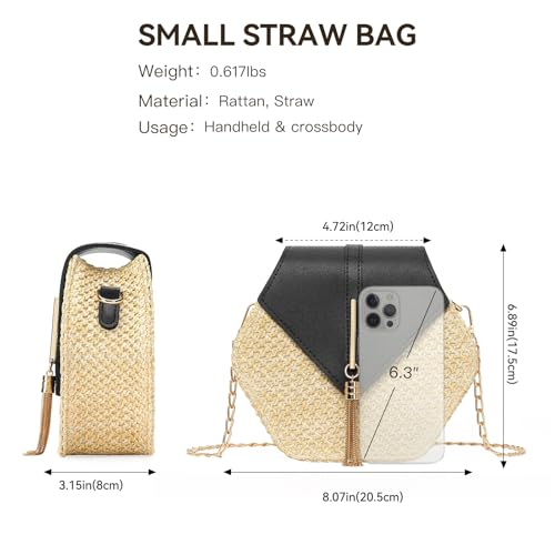 GOIACII Straw Women's Crossbody Bag Summer Shouler Small Purse Beach Bag with Metal Chain Tassel3