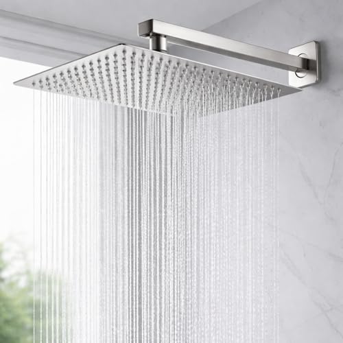 Image of 8 inch shower With 15 inch Arm Stainless Steel 304 shower head 8 inch, luxury bathroom shower 8 x 8 size, heavy metal SS-304 grade material, Ultra slim, Silver, 1 set, 15 inch arm