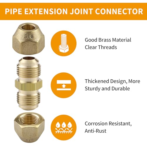Timsec 2Packs AC Copper Pipe Extension Joint Connectors, 3/8-Inch Air Conditioning Pipe Coupling Adapters with Flare Nuts and Connectors, Free Welding, For Butt Copper Tube Diameter 3/8" (9.53mm) by Timsec - Image 2