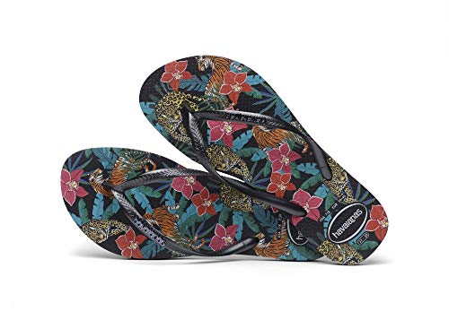 Chinelo Slim Tropical, Havaianas, Feminino, Preto/Cinza Dark Metalico, 37/38
