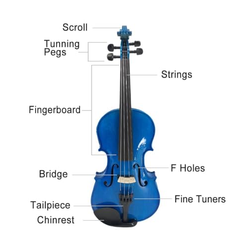 Image of Electric Violin 4 /4 full Size 4 string Acoustic Violin Spruce Maple Ebony Wood with Case, Bow Handmade for Beginners, Students, Professionals (Blue)