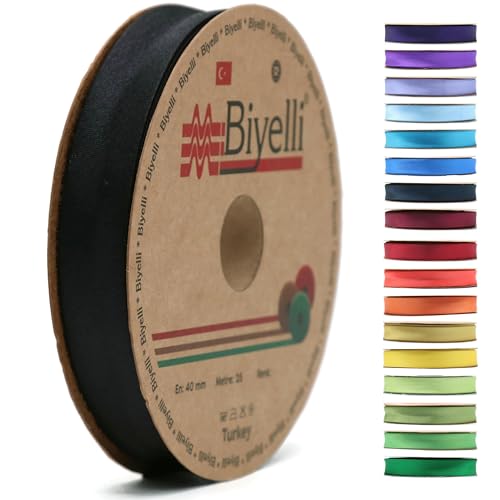 Image of Fold Satin Bias Tape - 99+ Colors - 3 /4 Inches Wide - 27 Yards - Fold Satin Binding Bias Ribbon Fabric Piping Bias Binding Tape for Sewing Clothing DIY (24. Black) BYS24
