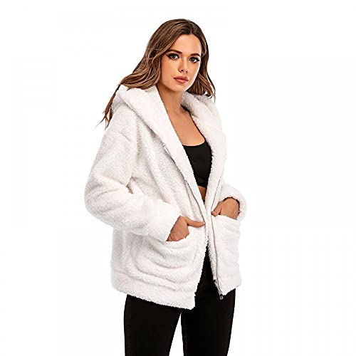 Abrigo de mujer casual de piel sintética Shaggy oversize Shearling abrigo de invierno para mujeres manga larga cremallera Teddy Outwear, blanco, 3XL