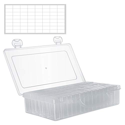 Preisvergleich Produktbild Strasssteine Aufbewahrungsbox 64 Fächer - Diamanten Glitzersteine Organizer Behälter Kunststoff Sortierkasten Transparent für Straßsteine, Nageldesign Zubehör, Perlen, Schmuck, Ohrringe, Pillen