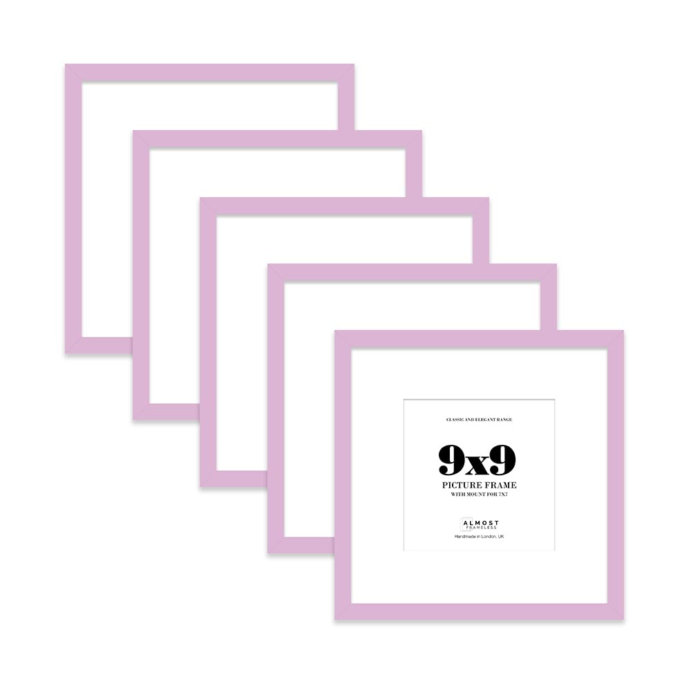 9x9 Lilac Picture Frame with Mount for 7x7 Photos, Prints - Modern Square Wall Frame, Set of 5