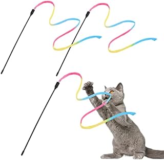 cobee Cat Interactive Rainbow Wand Toys, 3 Pcs Kitten Wand Toys Small Cat Rainbow String Interactive Toys Rainbow Ribbon Wand for Cat Training Cat Charmer Wand Cat Exerciser Training(30cm)