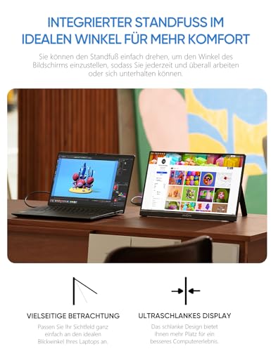 ARZOPA ARZOPA Tragbarer Monitor, 15,6" 1920×1080 FHD IPS Portabler Monitor für Laptop mit Einer Stütze, Ultra-Dünner Zweitbildschirm für Laptop/PC/Mac/PS3/4/5/Xbox - USB C & HDMI Anschluss - A1 - Funktionsansicht 5 | Tages Deals