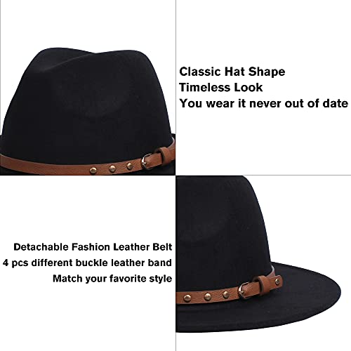 Geyanuo Womens Fedora Hat Classic Wide Brim Floppy Panama Hat With Ring Belt Buckle Wool Fashion Fedora Hat #TOP5