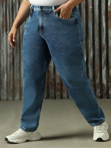Image of High Star Women Cotton Washed Mom Fit Casual High-Rise Jeans