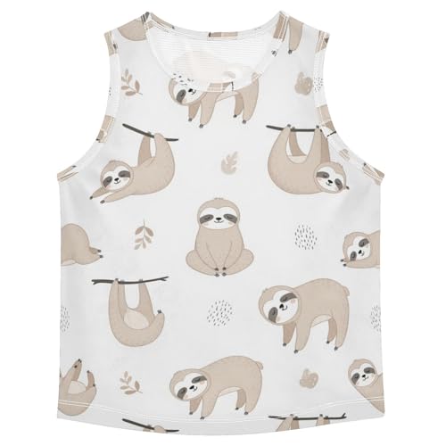 J JOYSAY Cartoon Sloth White Boys Tank Top Sleeveless Muscle Shirts Quick Dry Active Sport Workout Kids T-Shirts 3-15T