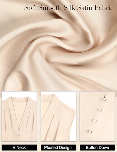 Blooming Jelly Womens Business Casual Tops V Neck Silk Satin Sleeveless Shirts Office Work Summer Clothes (M, Black)