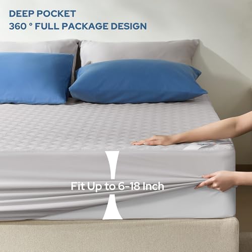 Image of BEDLORE 2 Pack Waterproof Mattress Protector,Queen Size Mattress Pad Noiseless with Deep Pocket Fitted for 6 inch-18 inch,Breathable Dirt Proof Bed Mattress Cover Washable for Home,Bedroom,Hotel(Light Gray)