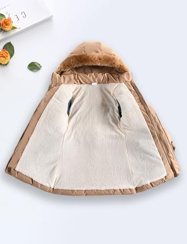 Happy Cherry Girl's Kids Toddler Winter Fur Lined Hooded Coats Thicken Fleece Lined Parka Snow Down Jacket Outwear2