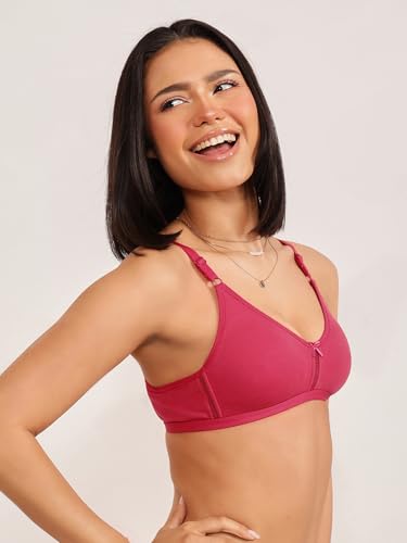 Image of Clovia Women's Cotton Rich Solid Non-Padded Full Cup Wire Free T-Shirt Bra - Dark Blue