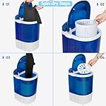 ZENY Portable Mini Washing Machine 8 lbs Washing Capacity Semi-Automatic Compact Washer Spinner Small Cloth Washer Laundry Appliances for Apartment, RV, Camping, Single Translucent Tub Blue - Image 5