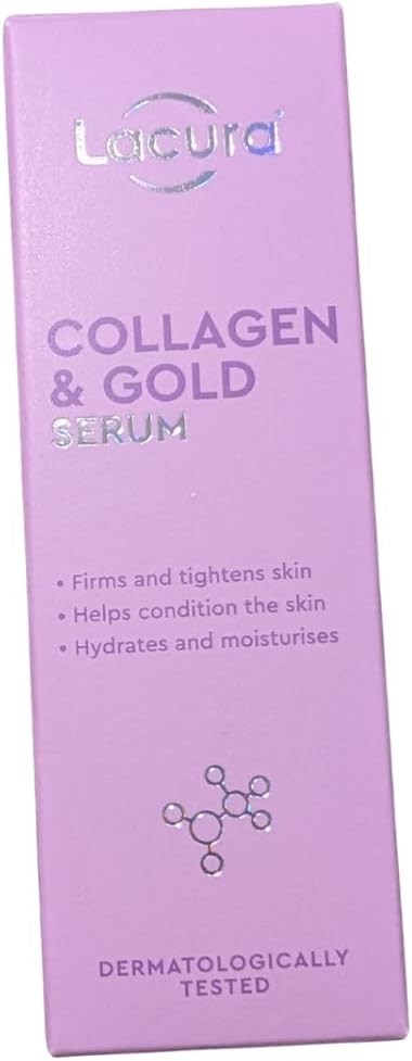 Lācurā Collagen & Gold Serum, Firming and Hydrating Face Serum, 50ml with crwp card.