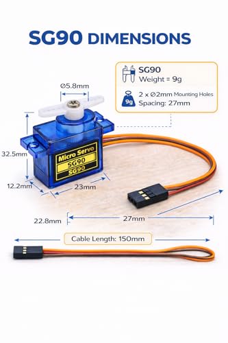 Image of Tishvi SG90 Micro Servo Motor (Plastic Gear) for UNO R3, Nano & DIY Robotics - 4.8-6V, 180 Rotation (Pack of 2)