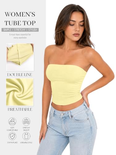 Tube Top Women Non See Through Double Lined Summer Y2K Basic Tops Casual Sleeveless Date Night Going Out Sexy Tank Top Yellow — view 5