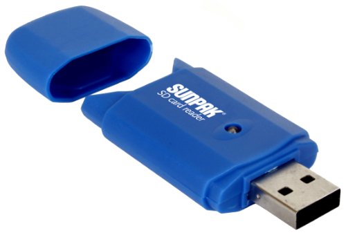Sunpak SD 2.0 USB Flash Memory Card Reader/Writer for SD, SDHC, MMC Memory Cards, Blue