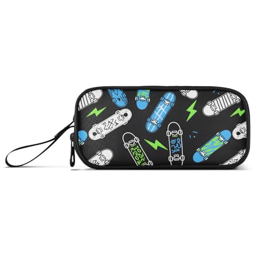 Image of Skateboard Lightning Pencil Case Box Boys Girls Large Pencil Pouch Zipper Compartments Big Capacity Stationery Pen Bag Organizer for Kids Teens Adults School Office