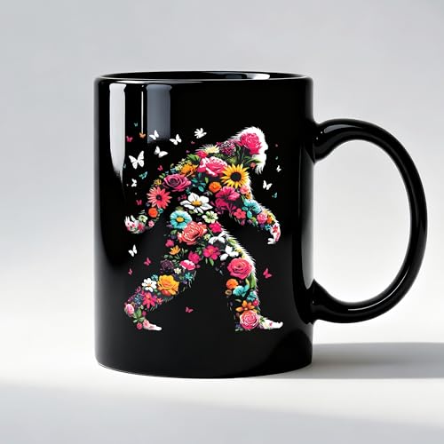 LADOCK Boho Floral Bigfoot Mug, Big Foot Sasquatch Gifts Ceramic