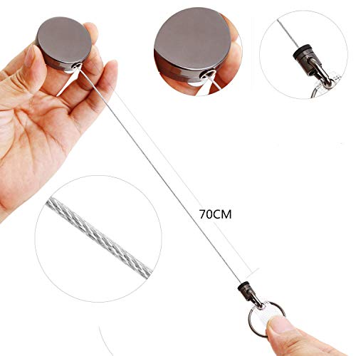 RUIENN ピンオンリール クリップ式オンリール 伸縮キーホルダー IDカードリール 70cmまで伸びる 太目 ステンレス製ワイヤー 落下防止 全身金属製 錆び対策 艶消し 2個セット 4枚目