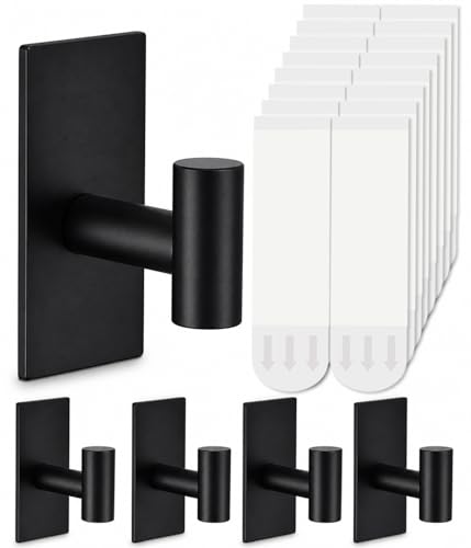 5 Pcs Towel Hooks Heavy Duty for HangingAdhesive Wall Hooks with Removable StripsSticky No DamageOutdoor for BathroomsShowerStockingsDecorRobeX-LargeBlack 304 Stainless Steel