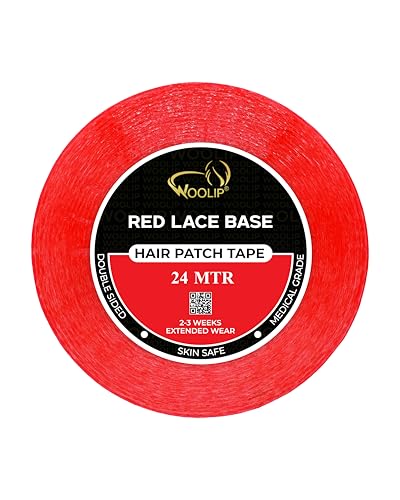 Image of Blue Cotton & Red Transparent Hair Patch Tape Ultra Super Strong Hold Waterproof Double Sided Wig Tape 1 Inch Width Residue Free For Hair Patch & Wigs 24M Roll