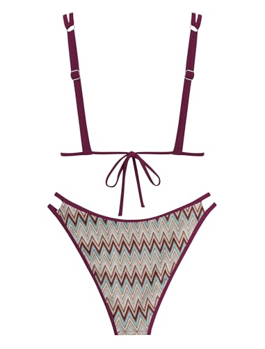 Image of ZAFUL Women Halter Dual Straps Whip Stitch Floral Triangle Bikini Swimsuits