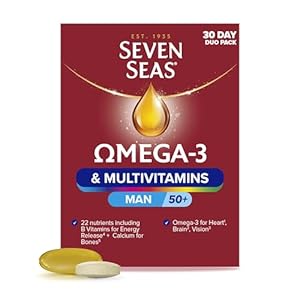 Seven Seas Omega-3 and Multivitamins Man 50plus, 30-Day Duo Pack, with B Vitamins and Calcium, 30 Omega-3 Capsules and 30 Multivitamin Tablets