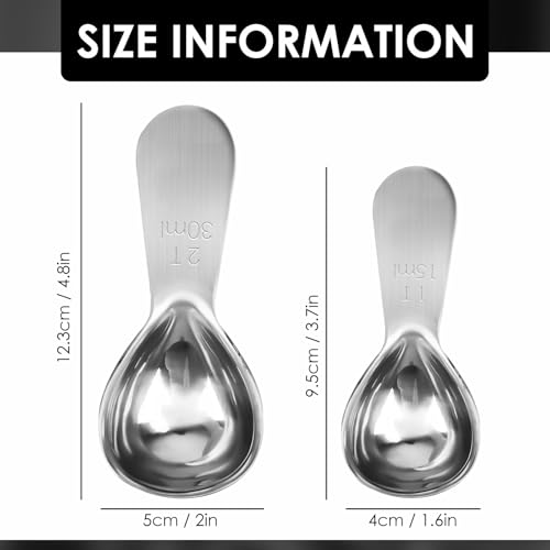 AKONE Kaffeelöffel Portionierer, 2 Pack Kaffeelöffel Edelstahl mit Kurzem Dicker Griff, Messlöffel für Kaffee, 15 ml&30 ml Dosierlöffel zum Schöpfen von Kaffee, losen Tee, Zucker, Mehl usw.