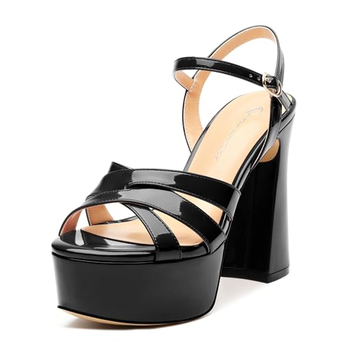 Women's Platform High Heels Sandals Round Open Toe Strappy Pumps Lace Up Dress Party Summer Shoes4.7''