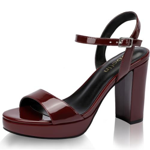 Image of DOBOLIN Wide Width Heels for Women Block Chunky Platform High Heels Sandals Open Toe Wedding Party Ankle Strap Dress Shoes